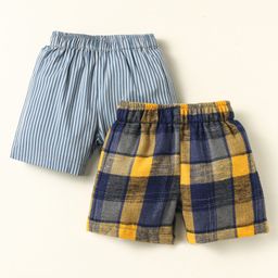 Rikidoos Pack Of 2 Checked & Striped Boxers - Yellow & Navy Blue-image-91