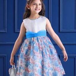 Mark & Mia Woven Sleeveless Party Dress With Floral Print & Rhinestones Detailing - Turquoise-image-24