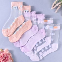 KIDLINGSS Pack Of 3 Net Bow Designed Socks - Multi Colour-picture-5