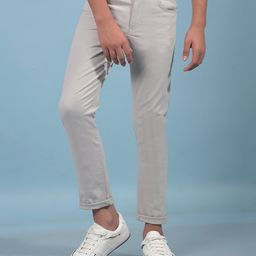 CRIMSOUNE CLUB Cotton Solid Trousers - Grey-image-98