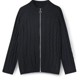 Pine Kids Knit Solid Color Front Open Sweater with Cable Knit Design - Black-image-88