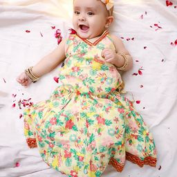 KID1 Cotton Woven Sleeveless Floral Printed Gota Lace Embellished Coordinating Lehenga Choli Set - Yellow-image-30