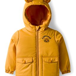 Babyhug Woven Full Sleeves Hooded Padded Jacket With Tiger Embroidery - Yellow-picture-44