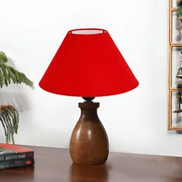 Devansh Red & Brown Textured Wooden Frusturical Shaped Table Lamp-image-25