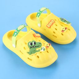 Oh! Pair Back Strap Closure Slip On Clogs with Dino Applique - Yellow image 2