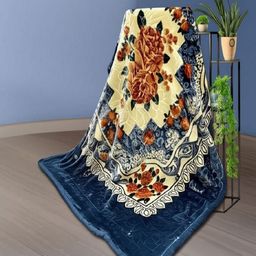 tundwal's Blue & Beige Floral Mink Heavy Winter Double Bed Blanket-image-0