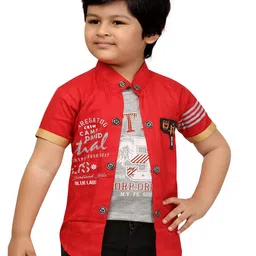 BAESD Boys Typography Printed Classic Fit Cotton Casual Shirt-image-99