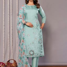 DIVASTRI Floral Embroidered Chanderi Silk Straight Kurta With Trousers & Dupatta-image-24