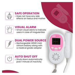 BPL Medical Technologies FD-03 Fetal Doppler Smart Noise Reduction & Heartbeat Detection Machine with in-Built Speaker for Home and Clinic Use - Pink & White image 3