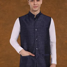Moda Rapido Woven Design Mandarin Collar Nehru Jacket-49