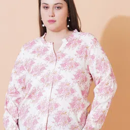 Sztori Floral Print Mandarin Collar Cotton Top-image-18