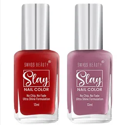SWISS BEAUTY Set Of 2 Ultra Shine Slay Nail Polish 13ml Each - Munich 36 & Silk Red 27-40