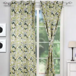 Swayam Green Sigma Floral Printed Eyelet Long Door Curtain - Set of 1 (7 Ft)-39