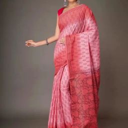 Unnati Silks Pink Cotton Printed Saree With Unstitched Blouse-picture-13