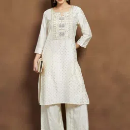 Melange By Lifestyle Off White Regular Fit Embroidered Kurta-picture-23