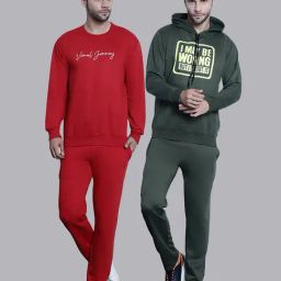 Vimal Jonney Red & Olive Regular Fit Printed Sweatshirt & Trackpant Set - Pack of 2-image-91