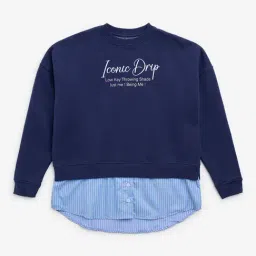 Y&F Kids by Westside Navy Text Embroidered Cotton-Blend Sweatshirt-picture-34