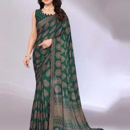 FABMORA Green Printed Saree With Unstitched Blouse-picture-12