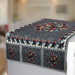 Dakshya Industries Grey & Blue Printed Refrigerator Cover-33