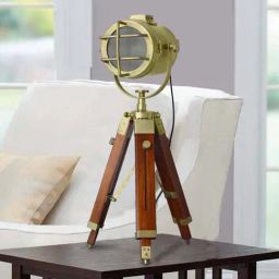 Kapoor E Illuminations Brown & Gold Wooden Spot Light Tripod Table Lamp - Set of 1-image-26