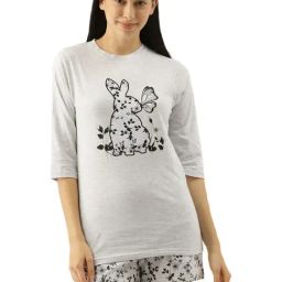 Slumber Jill White Cotton Printed Top & Shorts Set-image-70