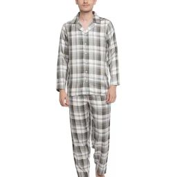La Intimo Green Regular Fit Checks Shirt & Pyjama Set-image-35