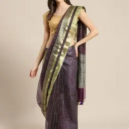 Kalakari India Purple Embroidered Saree With Unstitched Blouse-image-64