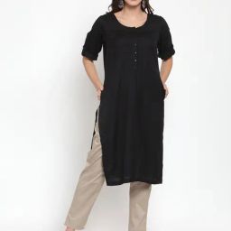 Ayaany Black Cotton Straight Kurti-image-101