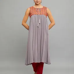 paislei Grey Embroidered A Line Kurta-image-57