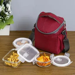 Femora Transparent & Red Glass BPA-Free Lunch Box with Bag (0.62 L & 0.38 L) - Set of 3-16