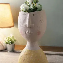Tayhaa Yellow White Potrait Flower Vase-6