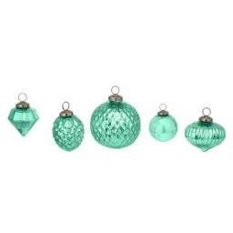 Home4U Green Glass 7.5 cm Gifts Of Joy Christmas Ornaments - Set of 5-image-3