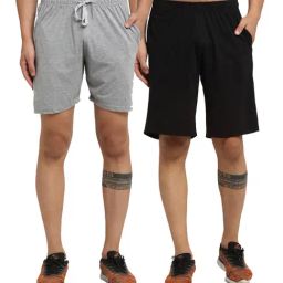 Vimal Jonney Black & Grey Regular Fit Shorts - Pack of 2-image-86