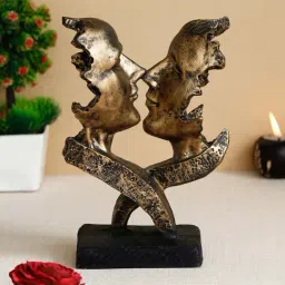 eCraftIndia Antique Finish Half Face Woman and Man Kissing Each Other Handcrafted Decorative Polyresin Showpiece-14
