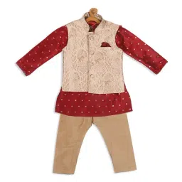 VASTRAMAY SISHU Golden & Maroon Printed Kurta Set-image-1