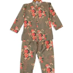 VASTRAMAY SISHU Beige & Pink Cotton Floral Print Kurta Set-picture-0