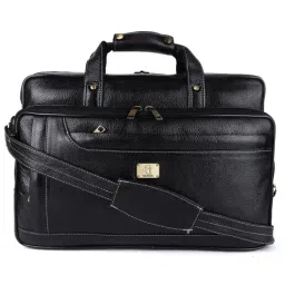 HiLEDER Black Textutred Large Leather 17 inch Laptop Bag-13