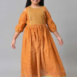 Aurelia Kids Yellow Cotton Embroidered Dress-image-60