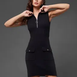 Miss Chase Black Slim Fit Bodycon Dress-image-70