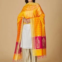 Fabindia Mustard Cotton Woven Pattern Dupatta-picture-6