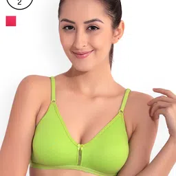 Floret Pack of 2 Lime Green & Magenta Solid Non-Wired Non Padded T-shirt Bras-image-54