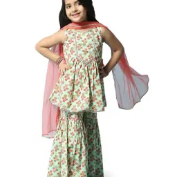 Biba Girls Blue & Pink Cotton Floral Print Kurta Set-image-11