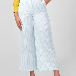 Spykar White & Blue Cotton Striped Palazzos-image-90