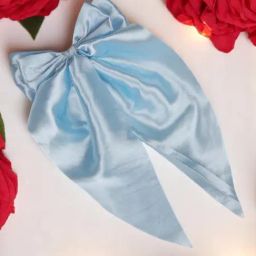 OOMPH Blue Satin Double Long Bow Flat Hair Clip-32
