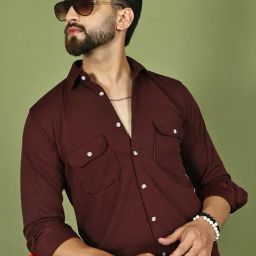 Indian Needle Wine Regular Fit Solid Casual Shirt-image-14