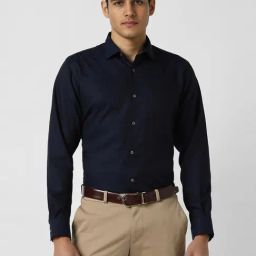Van Heusen Navy Cotton Regular Fit Self Pattern Shirt-picture-46