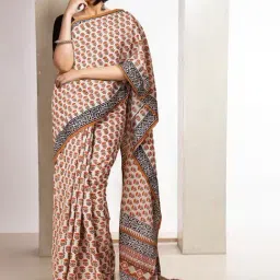 Unnati Silks Cream Cotton Printed Saree With Unstitched Blouse-picture-19