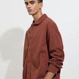 ETA by Westside Rust Self-Striped Relaxed-Fit Cotton Jacket-33