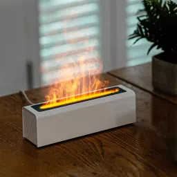 AURA DECOR 300 Capacity Flame Humidifier with Different Colours & 15 ml Essential Oil White, Flame_New-14