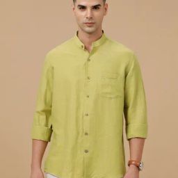 Linen Club Green Linen Blend Slim fit casual shirts-image-91